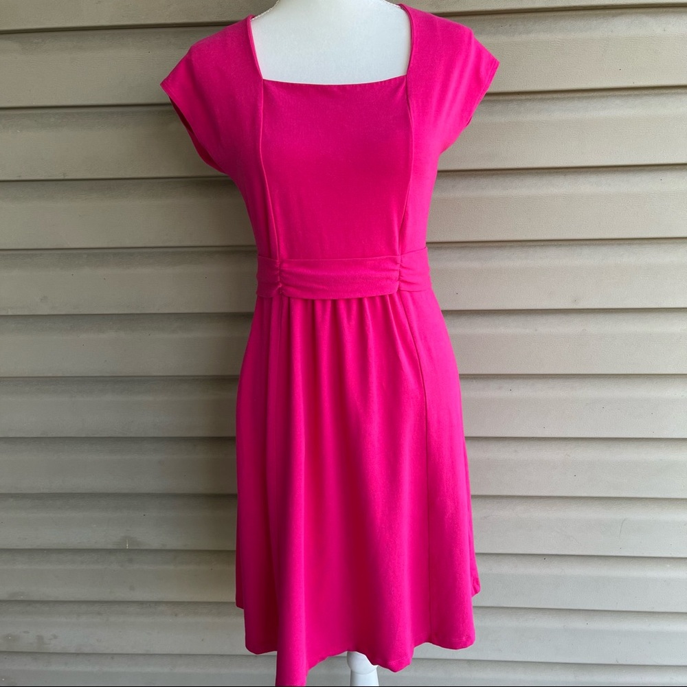 •Lands End• Fuchsia Knit Cap Sleeve Dress - Size 6-8